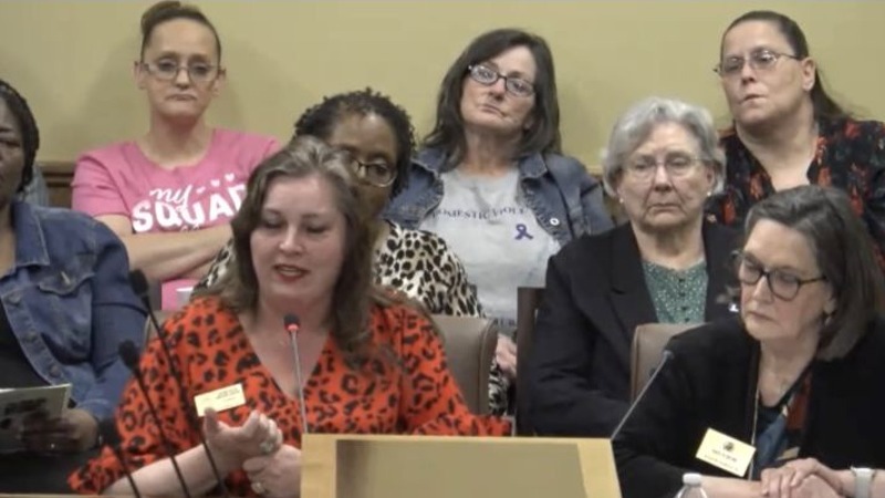 Charlotte Meade-Leher speaking at an Arkansas legislative hearing