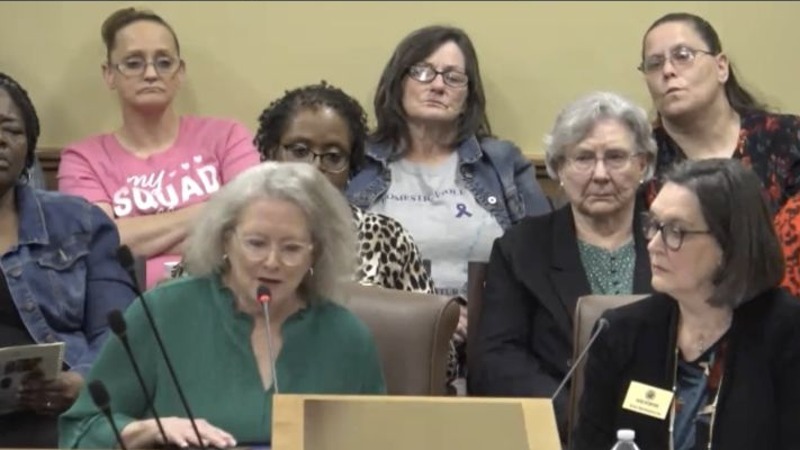 Melinda Pack Crowder speaking at an Arkansas legislative hearing